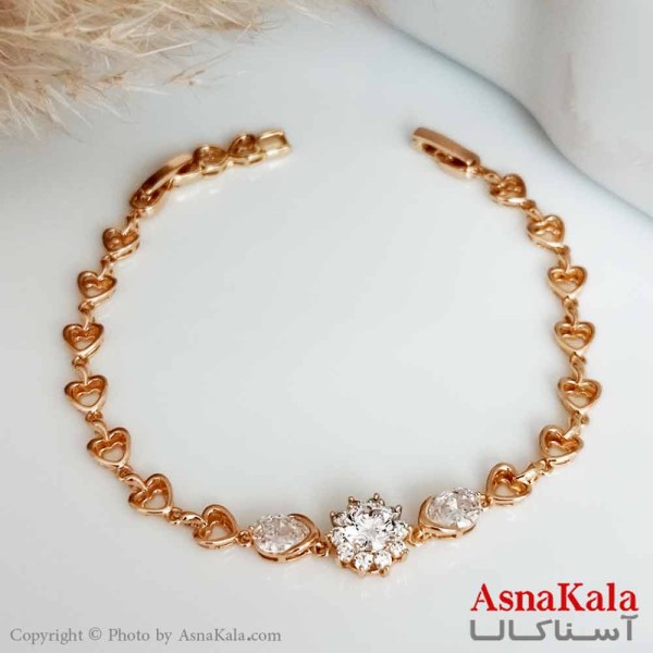 دستبند ژوپینگ اورجینال طلایی زنانه مدل گل نگیدارقلبی کد DSB18301W