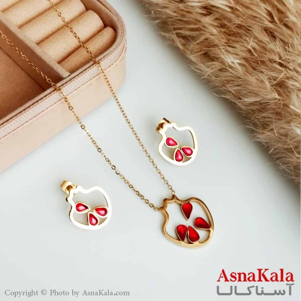 نیمست دخترانه استیل طرح انار با دانه رنگ طلایی کد NIM14147W