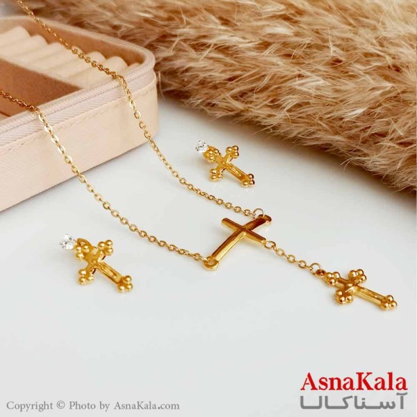 نیمست استیل دخترانه طرح صلیب نگیندار رنگ طلایی کد NIM14150W