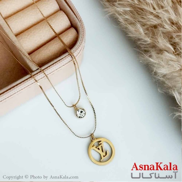 بدلیجات گردنبند دخترانه استیل طلایی  مدل دولاین لویی ویتون نگیندار کد GNB16563W