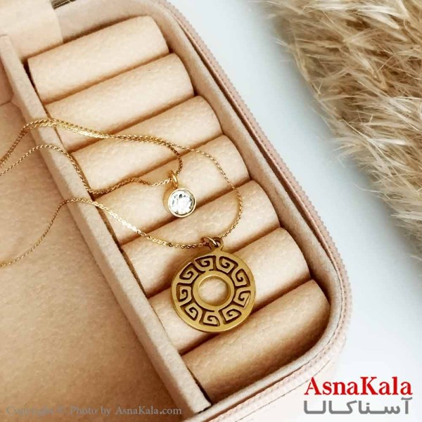 بدلیجات گردنبند زنانه استیل طلایی  مدل دولاین ورساچه نگیندار کد GNB16564W