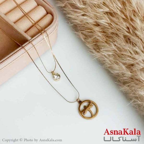 گردنبند دخترانه استیل طلایی  دولاین سنجاقک نگیندار کد GNB16570W