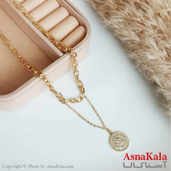 گردنبند دخترانه استیل طلایی  دولاین الیزابت و سکه کد GNB16574W