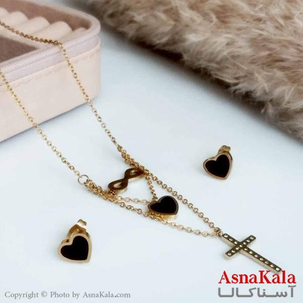نیمست استیل دخترانه طرح رنگ طلایی  مدل سه لاین صلیب و قلب و بی نهایت کد NIM14151W