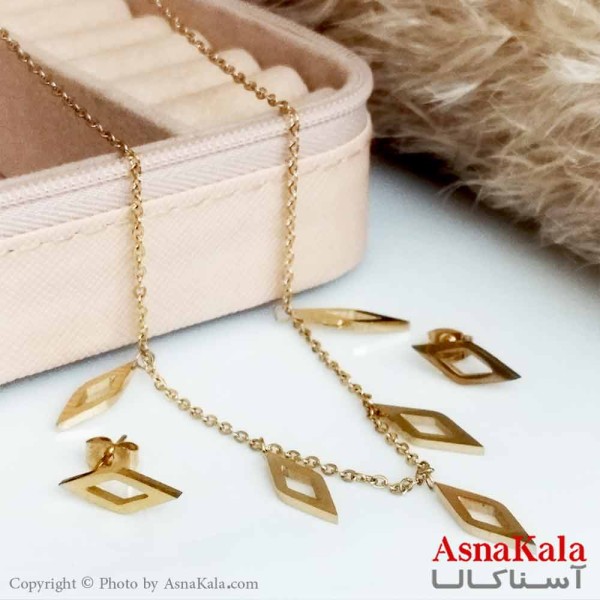 نیمست استیل دخترانه طرح لوزی پراکنده شیک رنگ طلایی کد NIM14157W