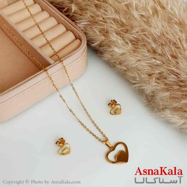 نیمست استیل دخترانه طرح قلب در قلب رنگ طلایی کد NIM14171W