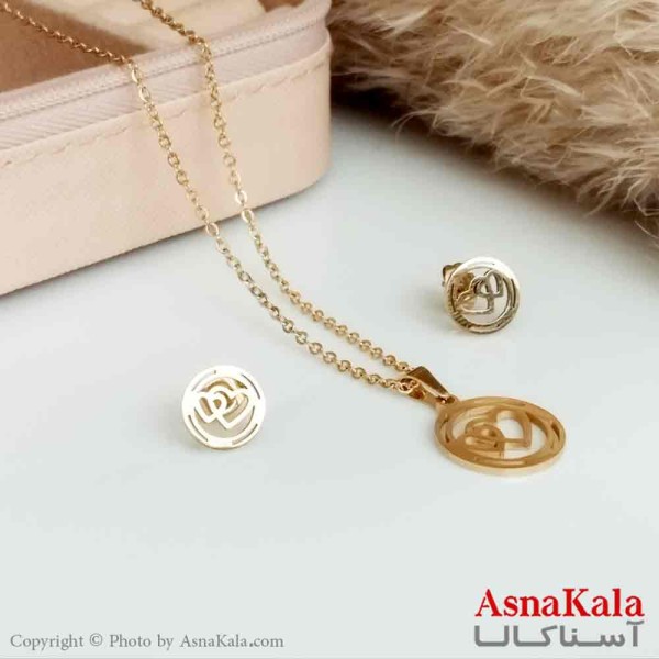 نیمست استیل دخترانه طرح دوقلب و دایره رنگ طلایی کد NIM14172W