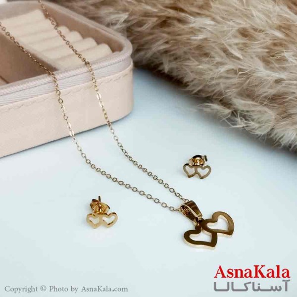 نیمست استیل دخترانه طرح دوقلب رنگ طلایی کد NIM14178W