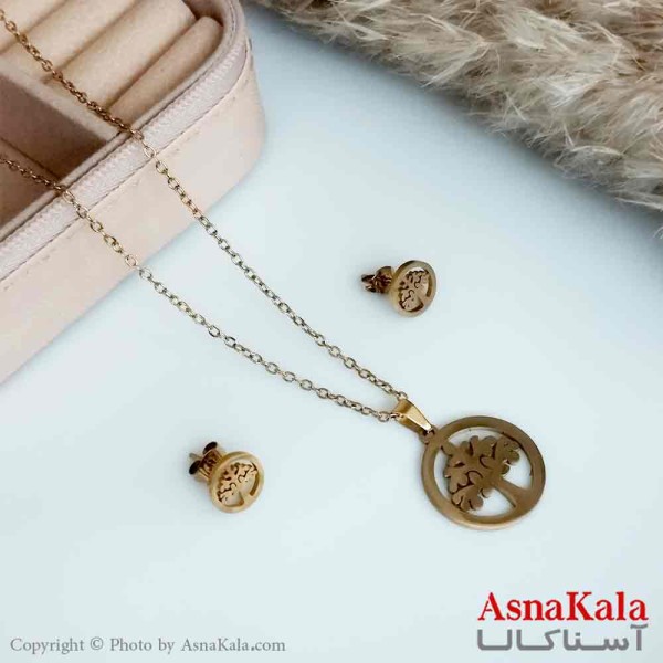 نیمست استیل دخترانه طرح درختی در دایره رنگ طلایی کد NIM14181W