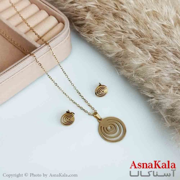 نیمست استیل دخترانه طرح  مواج رنگ طلایی کد NIM14182W