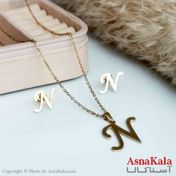 نیمست استیل دخترانه طرح  حرف N رنگ طلایی کد NIM14186W