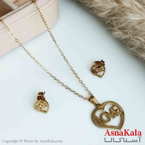 نیمست استیل دخترانه طرح قلب و LOVE رنگ طلایی کد NIM14192W