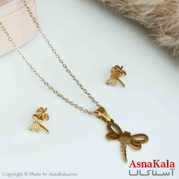 نیمست استیل دخترانه طرح  تک سنجاقک رنگ طلایی کد NIM14197W