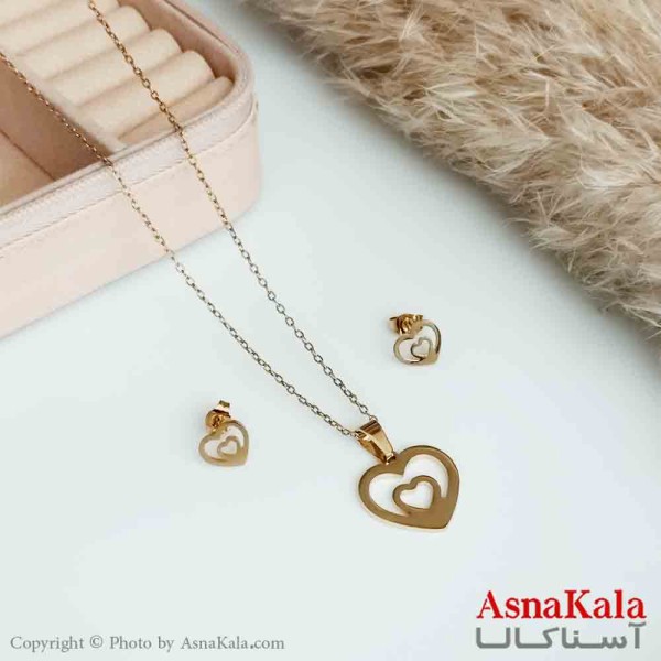 نیمست استیل دخترانه طرح قلب در قلب توخالی رنگ طلایی کد NIM14198W