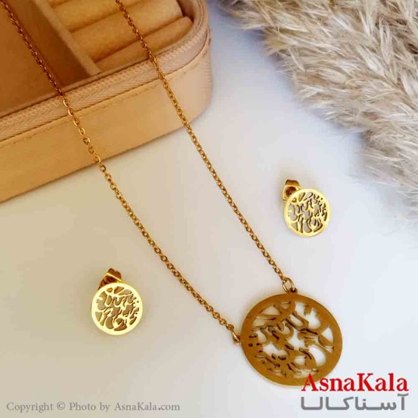 نیمست استیل دخترانه طرح هنری خطی رنگ طلایی کد NIM14216W