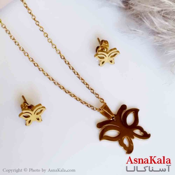 نیمست استیل دخترانه طرح  پروانه توخالی رنگ طلایی کد NIM14225W