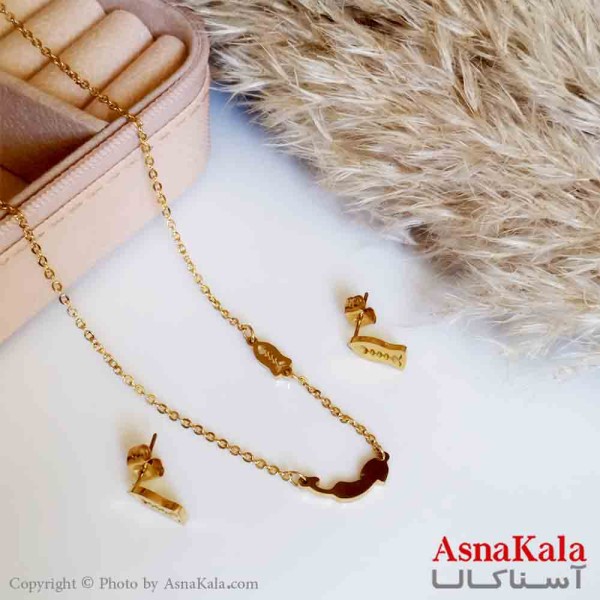 نیمست استیل دخترانه طرح ماهی جدید رنگ طلایی کد NIM14226W