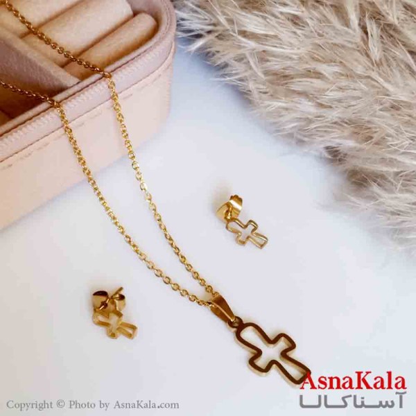 نیمست استیل دخترانه طرح صلیب جدید رنگ طلایی کد NIM14229W