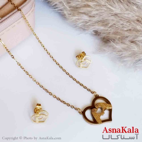 نیمست استیل دخترانه شنی قلب دو دست رنگ طلایی کد NIM14232W