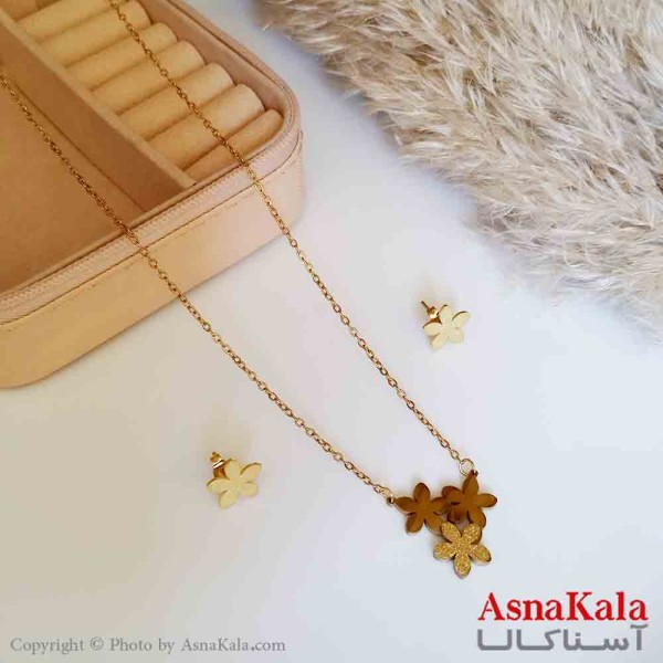 نیمست استیل دخترانه شنی طرح سه ستاره رنگ طلایی کد NIM14243W