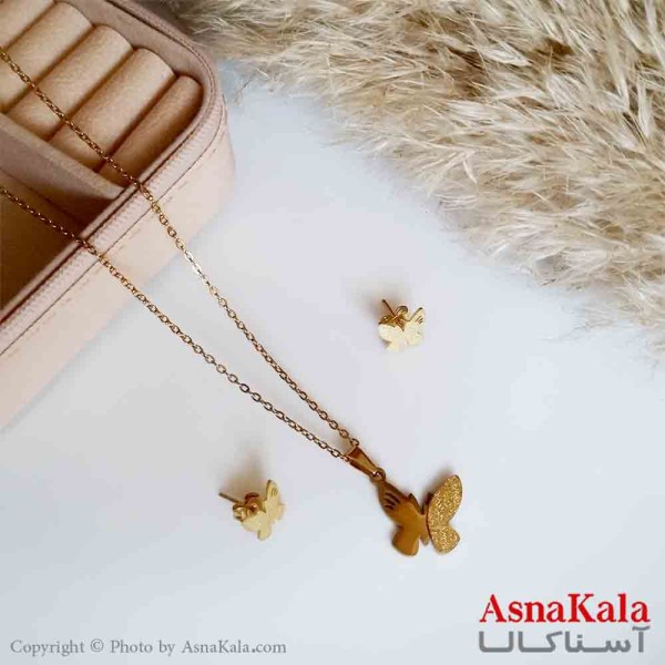 نیمست استیل دخترانه طرح پروانه نیمه شنی رنگ طلایی کد NIM14245W