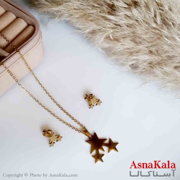 نیمست استیل دخترانه طرح  سه ستاره رنگ طلایی کد NIM14246W