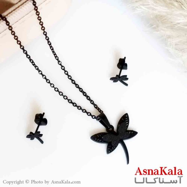 نیمست استیل دخترانه طرح شنی سنجاقک رنگ مشکی کد NIM14251W