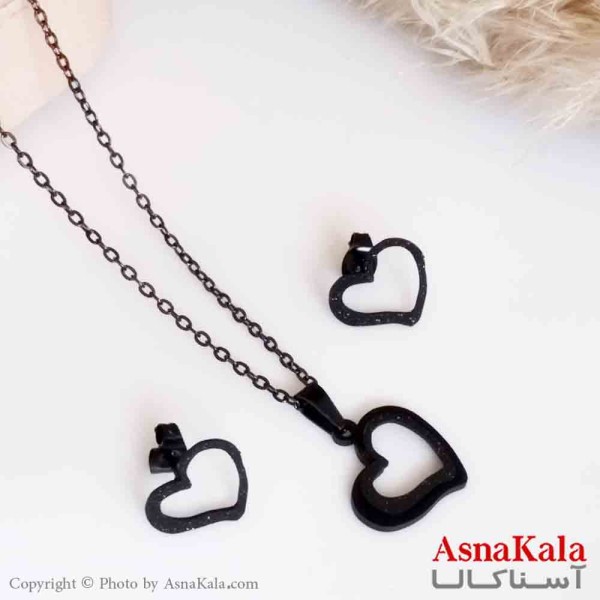 نیمست استیل دخترانه شنی طرح قلب توخالی  شیک رنگ مشکی کد NIM14255W