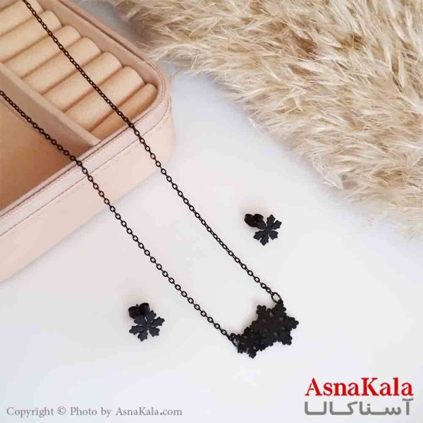 نیمست استیل دخترانه شنی  طرح دو برف شیک رنگ مشکی کد NIM14257W