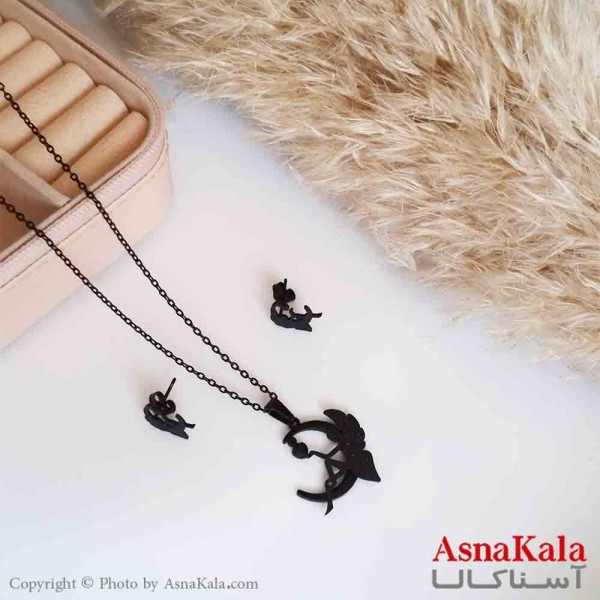 نیمست استیل دخترانه شنی طرح فرشته ای درماه جدید رنگ مشکی کد NIM14259W