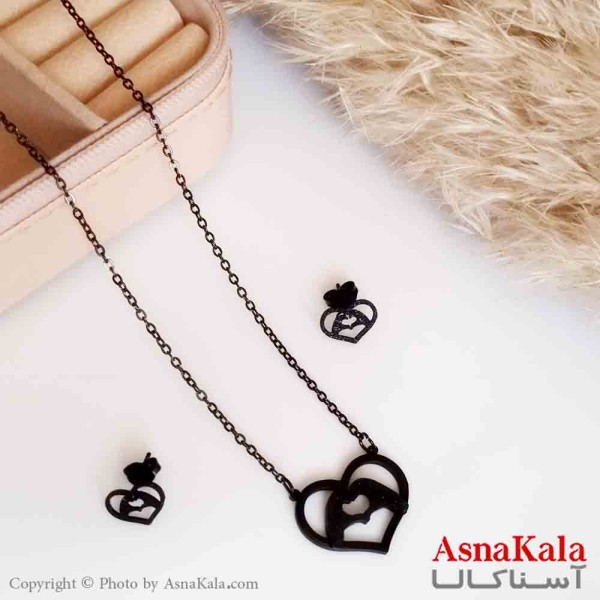 نیمست استیل دخترانه شنی طرح قلب و دودست رنگ مشکی کد NIM14266W