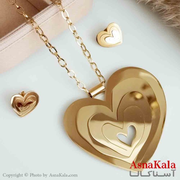 نیمست استیل دخترانه طرح قلب سه بعدی بزرگ رنگ طلایی کد NIM14272W