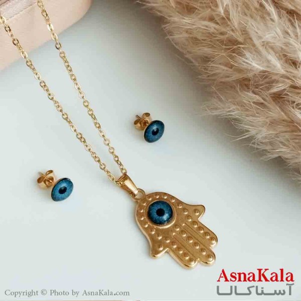 نیمست استیل دخترانه طرح دست چشم  نظر رنگ طلایی کد NIM14279W