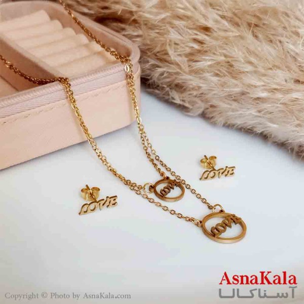 نیمست استیل دخترانه طرح دولاین LOVE رنگ طلایی کد NIM14285W