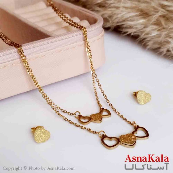 نیمست استیل دخترانه شنی طرح دولاین سه قلب  رنگ طلایی کد NIM14289W