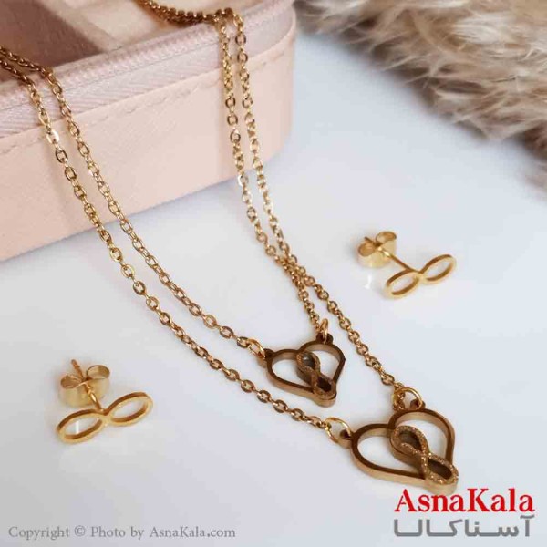 نیمست استیل دخترانه شنی طرح دولاین قلب و بینهایت رنگ طلایی کد NIM14293W