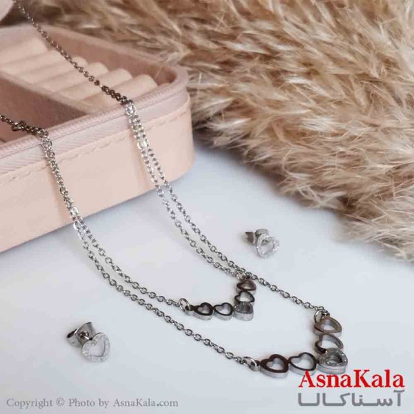 نیمست استیل دخترانه شنی طرح دولاین قلب جدیدرنگ نقره ای کد NIM14296W