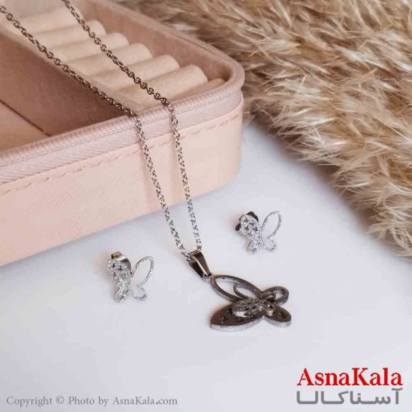 نیمست استیل دخترانه شنی  طرح پروانه خاص رنگ نقره ای کد NIM14301W