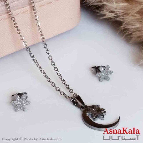 نیمست استیل دخترانه شنی طرح ماه و ستاره رنگ نقره ای کد NIM14304W