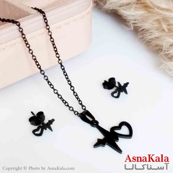 نیمست استیل دخترانه طرح ضربان قلب رنگ مشکی کد NIM14310W