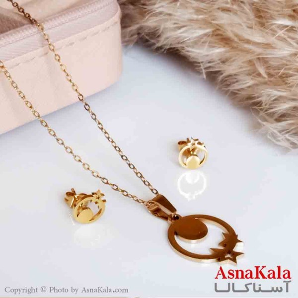 نیمست استیل دخترانه طرح ستاره در دایره رنگ طلایی کد NIM14313W