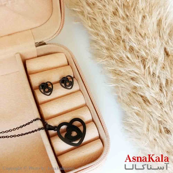 نیمست استیل دخترانه طرح قلب در قلب رنگ مشکی کد NIM14314W