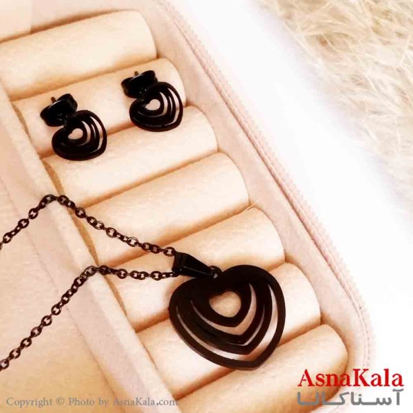 نیمست استیل دخترانه طرح قلب لایه لایه رنگ مشکی کد NIM14317W