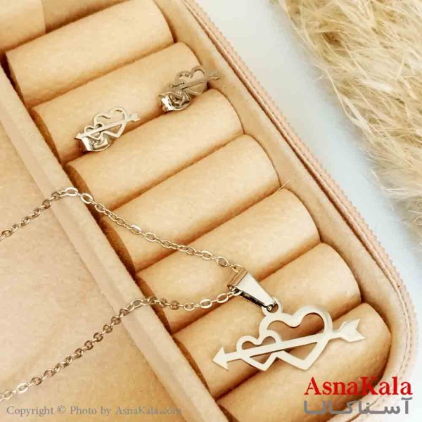 نیم ست دخترانه طرح قلب و تیرکمان رنگ نقره ای کد NIM14322W