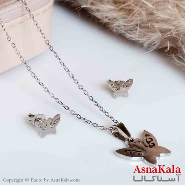 نیم ست دخترانه طرح پروانه نقره ای کد NIM14325W