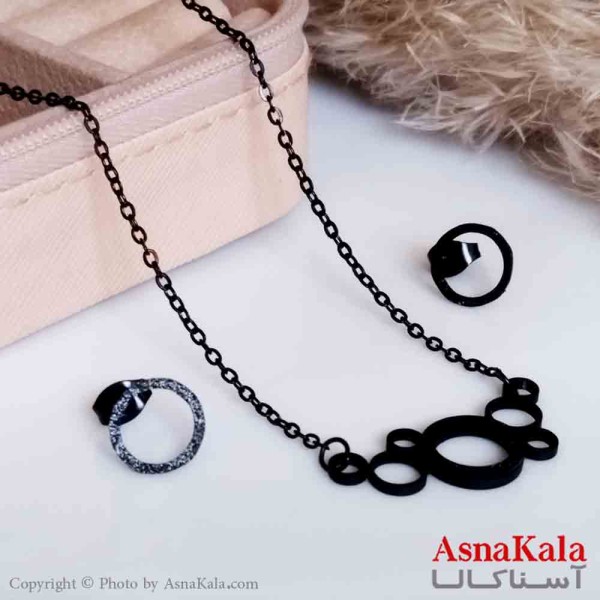 نیمست دخترانه طرح حلقه در حلقه شنی رنگ مشکی کد NIM14339W