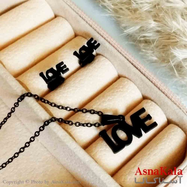 نیمست استیل دخترانه طرح LOVE شیک رنگ مشکی کد NIM14340W