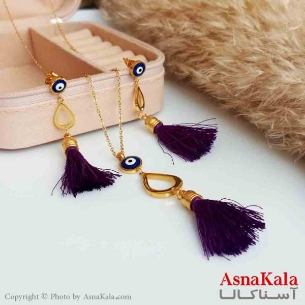 نیم ست زنانه طرح چشم نظر با نخ بنفش  کد NIM14350W