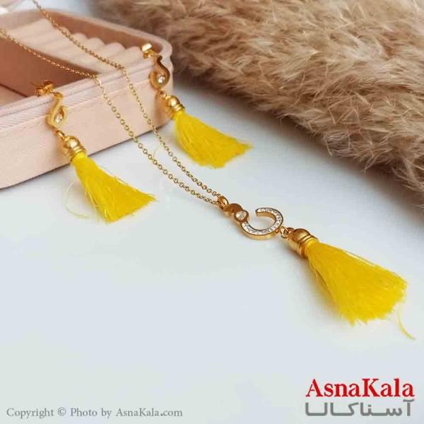 نیم ست زنانه طرح نخ زرد رنگ طلایی کد NIM14352W