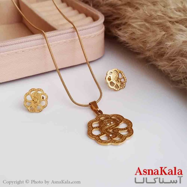 نیم ست زنانه طرح گل نگیندار رنگ طلایی کد NIM14355W